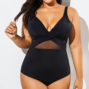 Meet Curve Black Cut Out Mesh Underwire One Piece Swimsuit